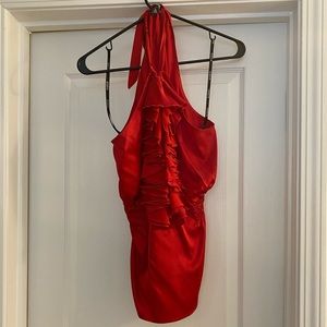 Bebe red silk halter top